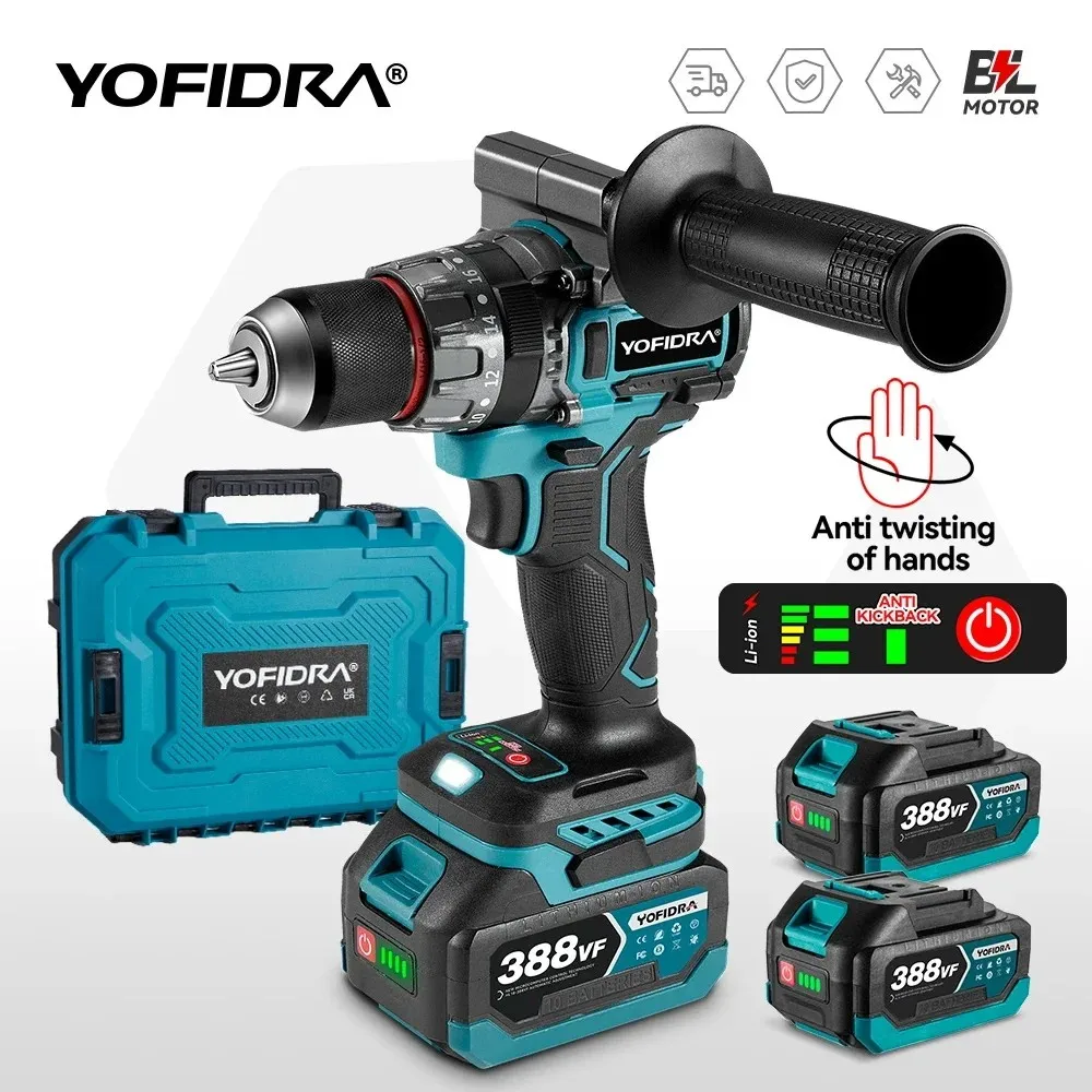 YOFIDRA Elektrische Schlagbohrmaschine 700N.m 13mm Bürstenloser Akku Schraubendreher DIY Eisbrechendes Elektrowerkzeug Kompatibel mit Makita 18V Batterie Pin