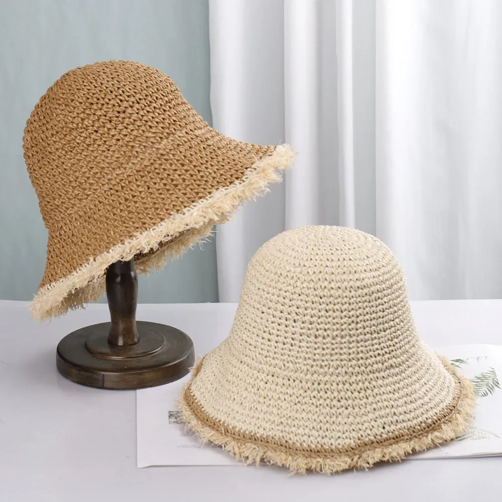 Womens Straw Hats Chinese Straw Hat Panamas UV Protection Sun Visor Beach Hats Women Visors Foldable Female Summer Sun Hat