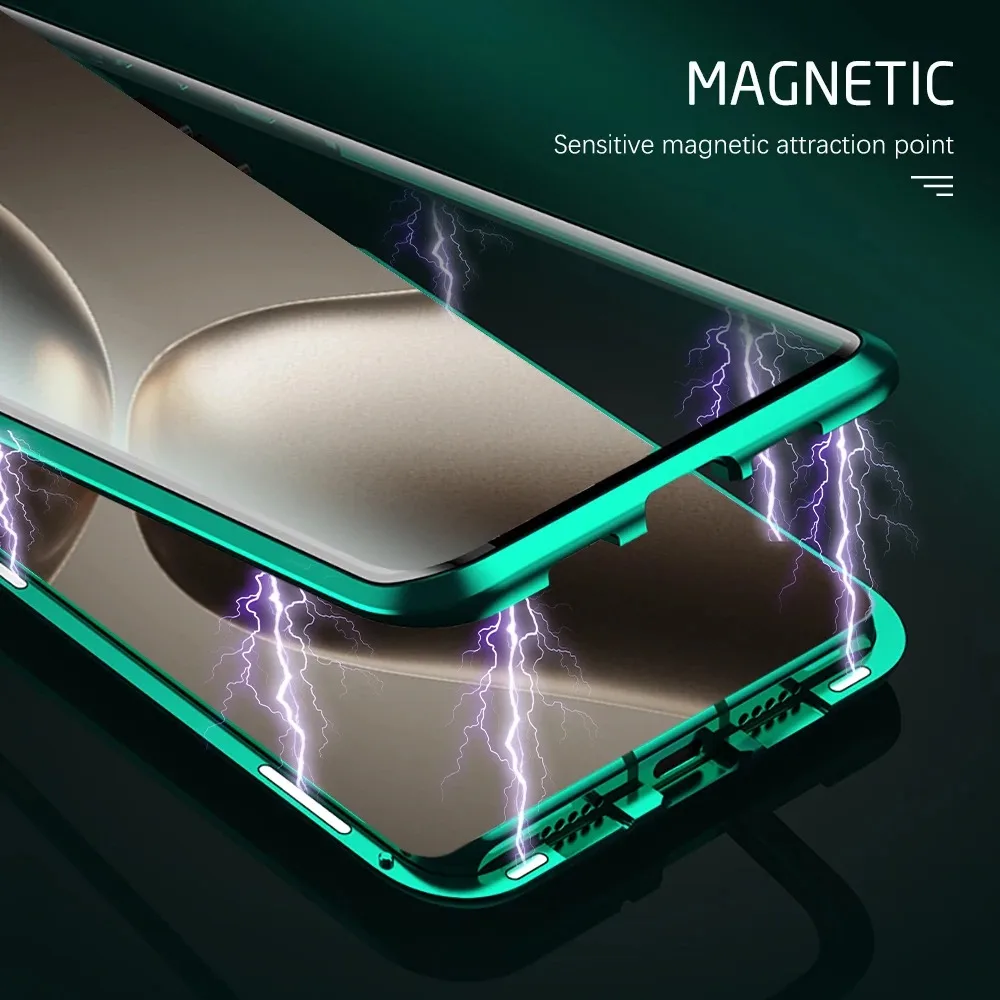 360 Double Sided Magnetic Adsorption Metal Bumper Glass Phone Case