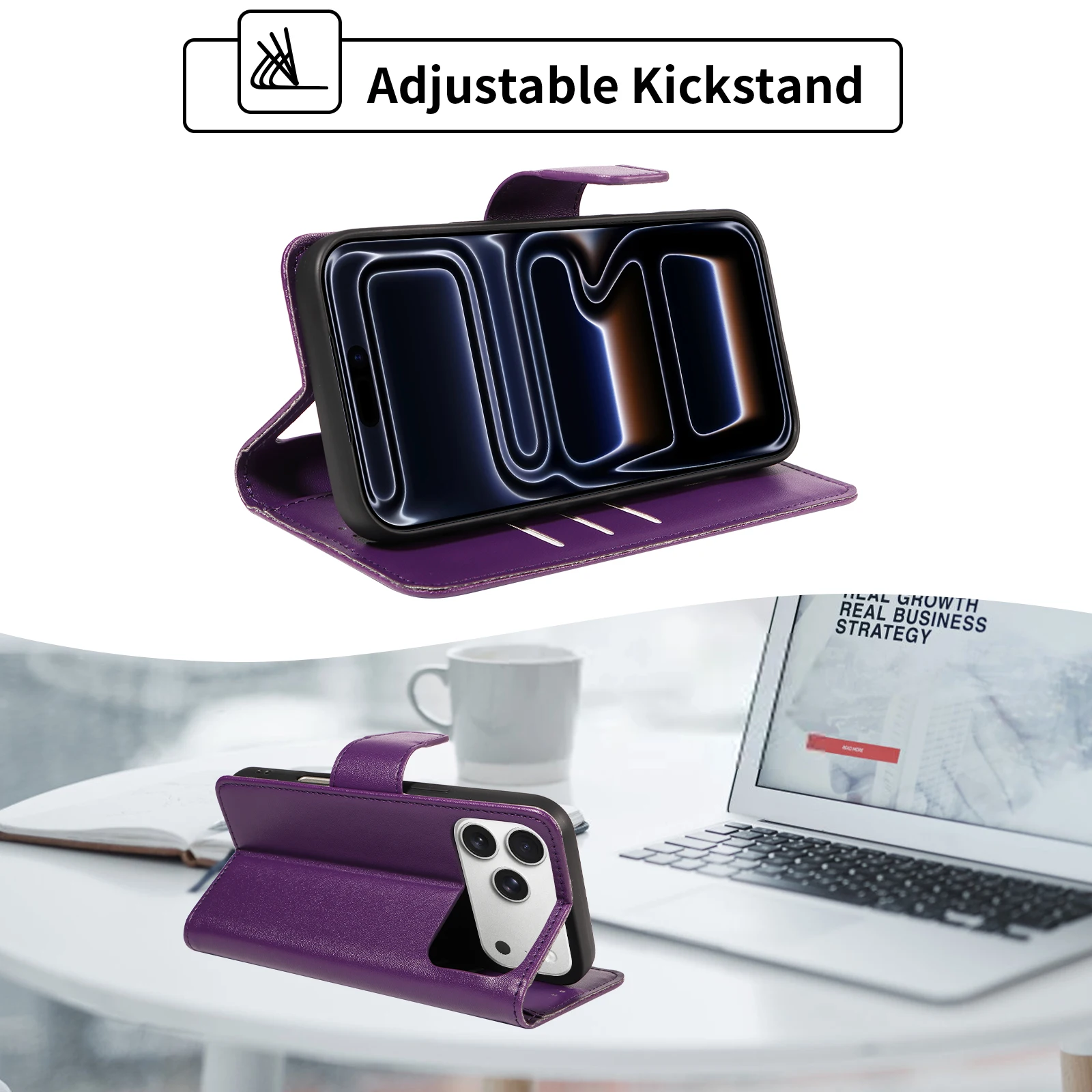Leather Phone Case with Card Holder & Stand - Anti-Scratch Design