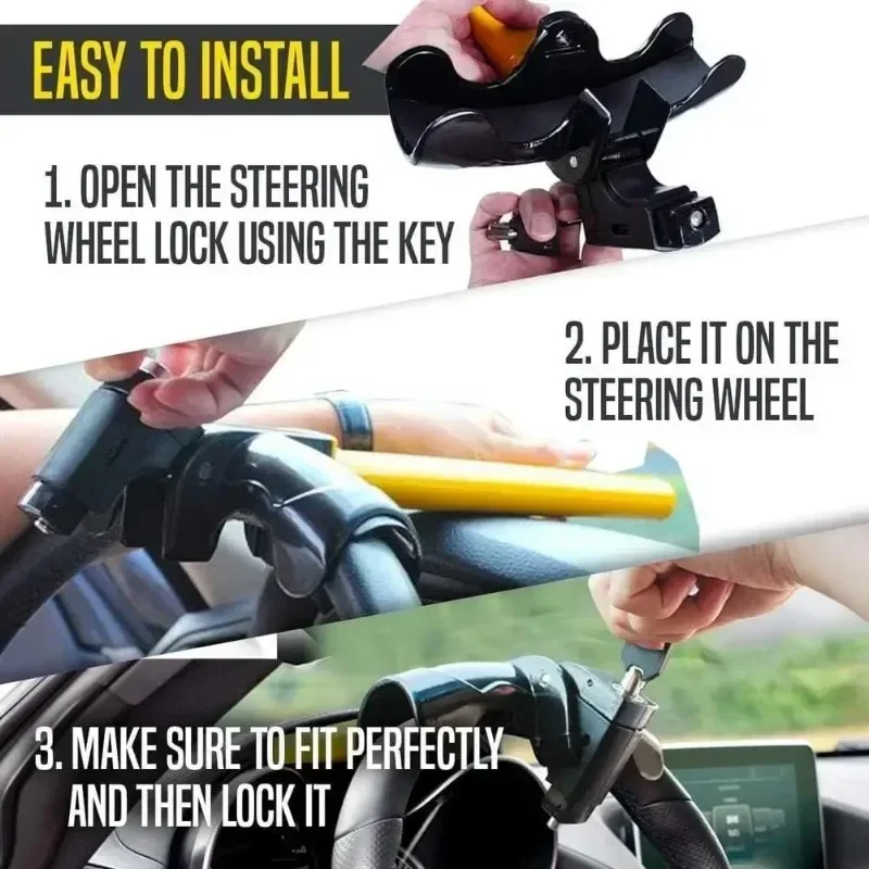 Steering Wheel Lock T-Shaped with 2 Keys Anti-Theft
