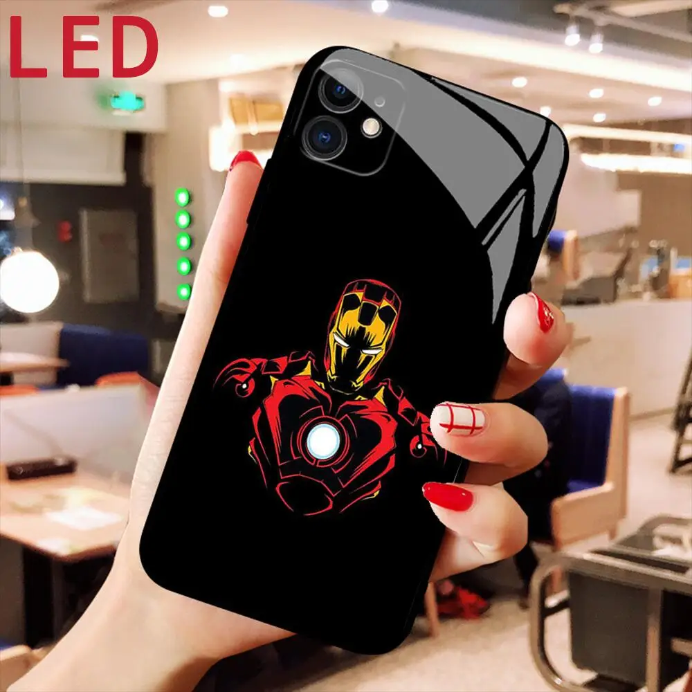 

Luxury Luminous Glass phone case For Apple iphone 15 14 13 12 11 Pro Max XS Plus Spiderman Iron Man LED Backlight phone cover