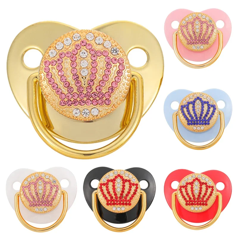 

Crown Baby Pacifier Gold Bling Luxury Newborn Pacifier BPA Free Silicone Infant Nipple Baby Dummy Pacifier Baby Shower Gift
