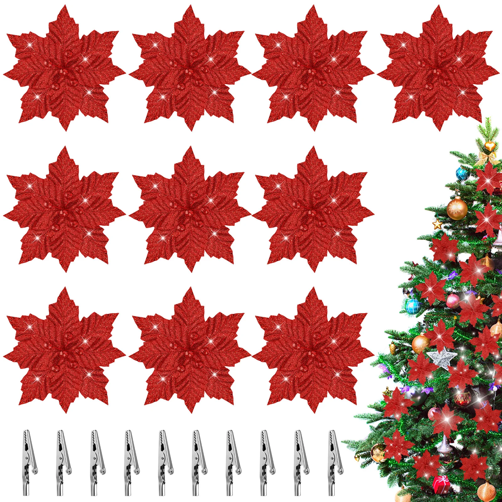 

Christmas Flower Valentines Decorations Fake Flowers for Red Artificial White Tree Flash