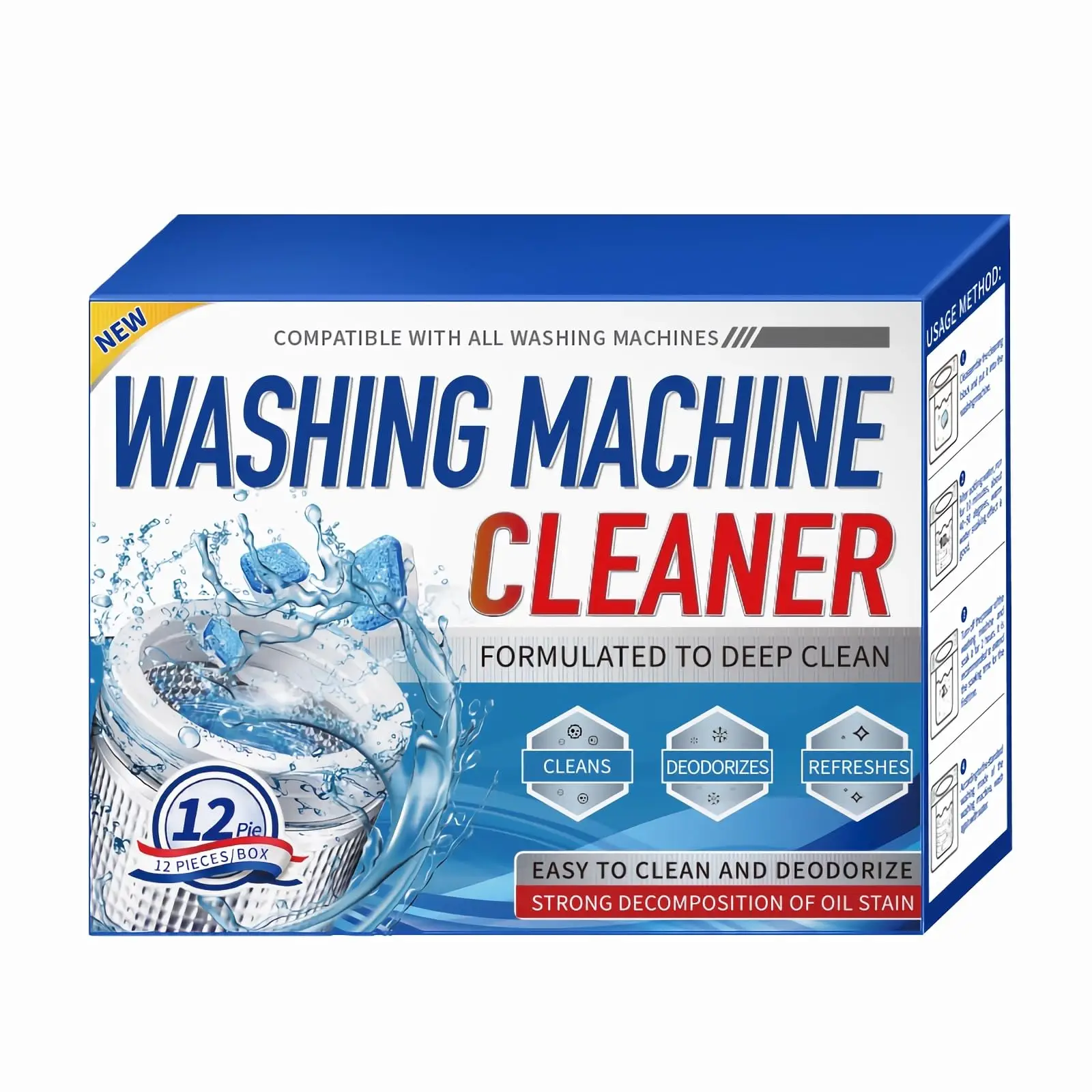 Washing Machine Cleaner Tablets 12/24Pcs For Front Loader And Top Load HE