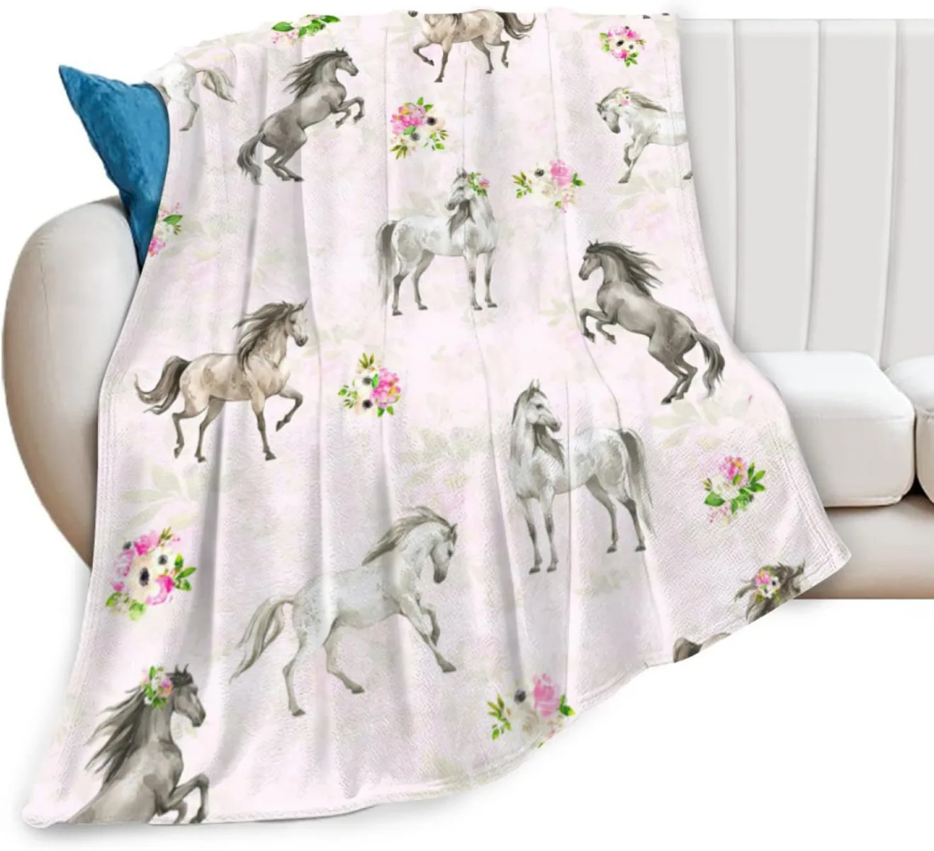 Horse Blanket Gift for Girls Women Cartoon Horses Flannel Cute Farm Animal Blankets Soft Lightweight for Lovers Decor Sofa Bed 2