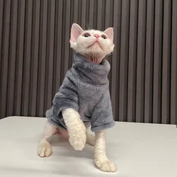 Warm Turtleneck Sweater Coat for Cats and Small Pets - Soft Fluff Pullover Shirt (Gray)