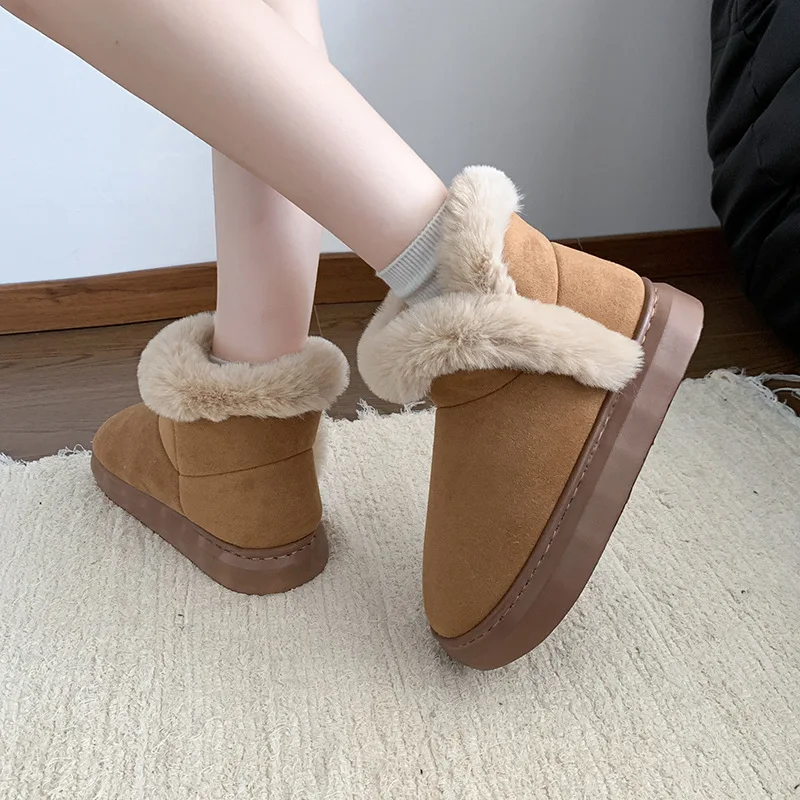New Winter Thick-soled Mid-calf Warm Shoes Wear-resistant Comfortable and Fashionable Women's Boots Flat-soled Velvet Snow Boots