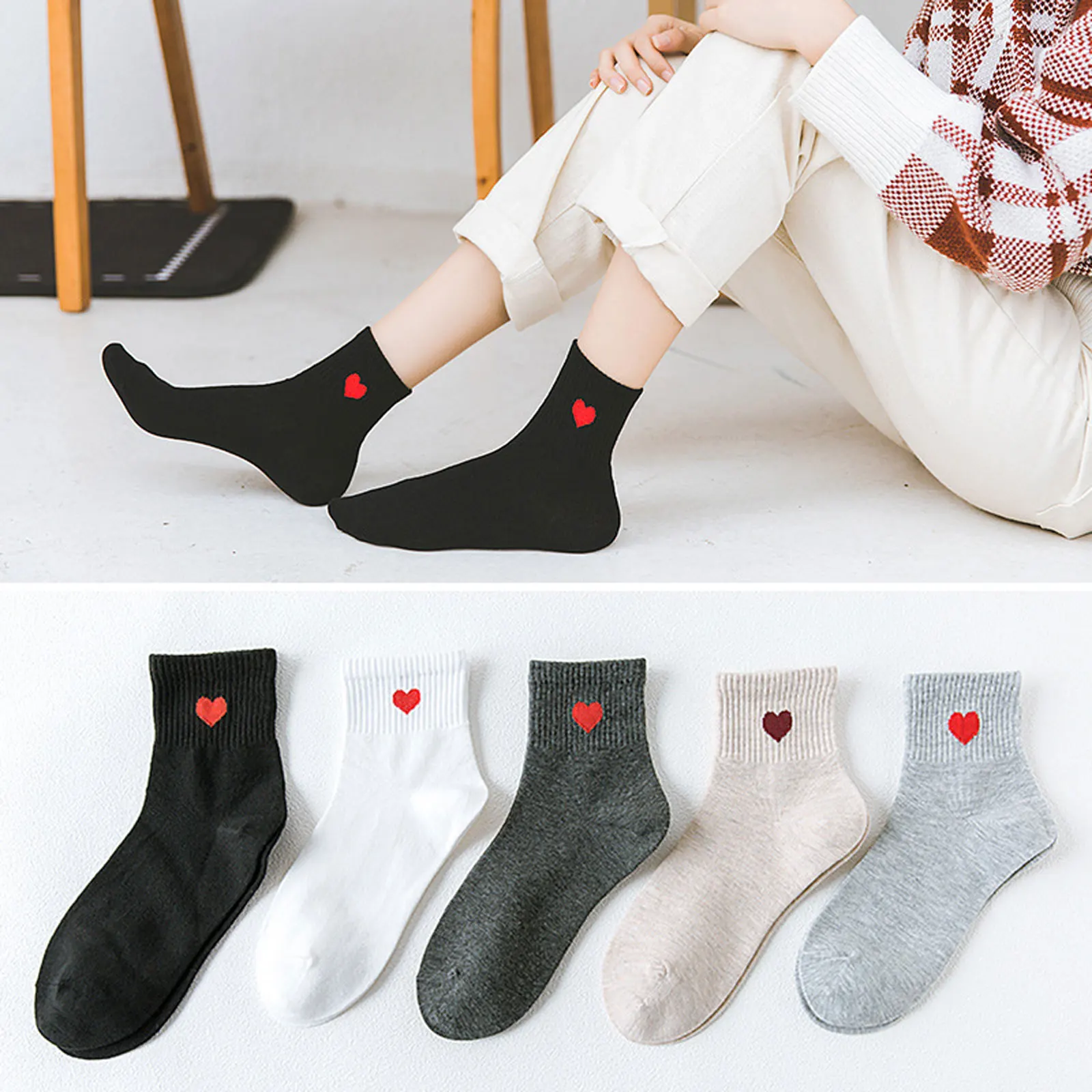 

5 Pairs/Lady'S Cotton Socks Fashion Casual Socks Sweat-Proof And Anti-Odor Mid-Calf Autumn/Winter Thickened Crew Socks