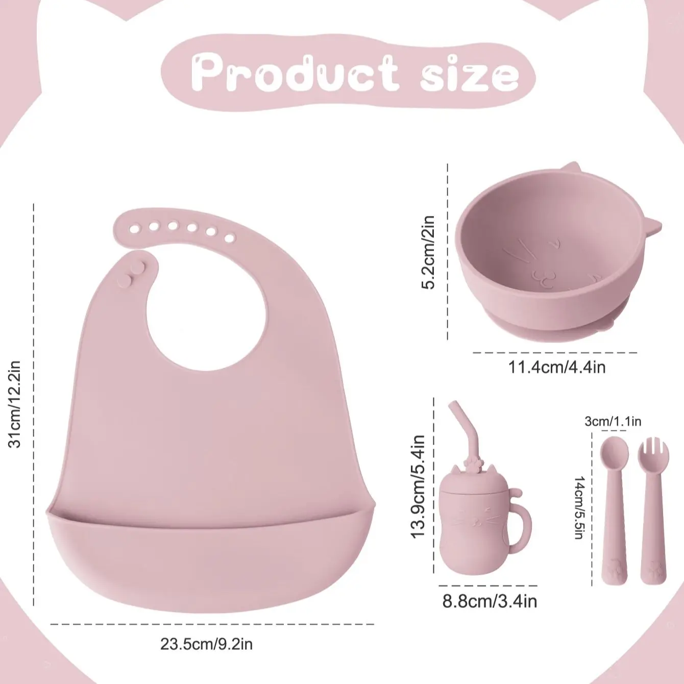 4pcs Baby Silicone Meal Bowl Bib Fork Spoon Set Baby Feeding Tray Bowl Set Bisphenol BPA Free Gift for boy girl Gifts 2