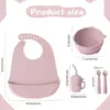4pcs Baby Silicone Meal Bowl Bib Fork Spoon Set Baby Feeding Tray Bowl Set Bisphenol BPA Free Gift for boy girl Gifts 2