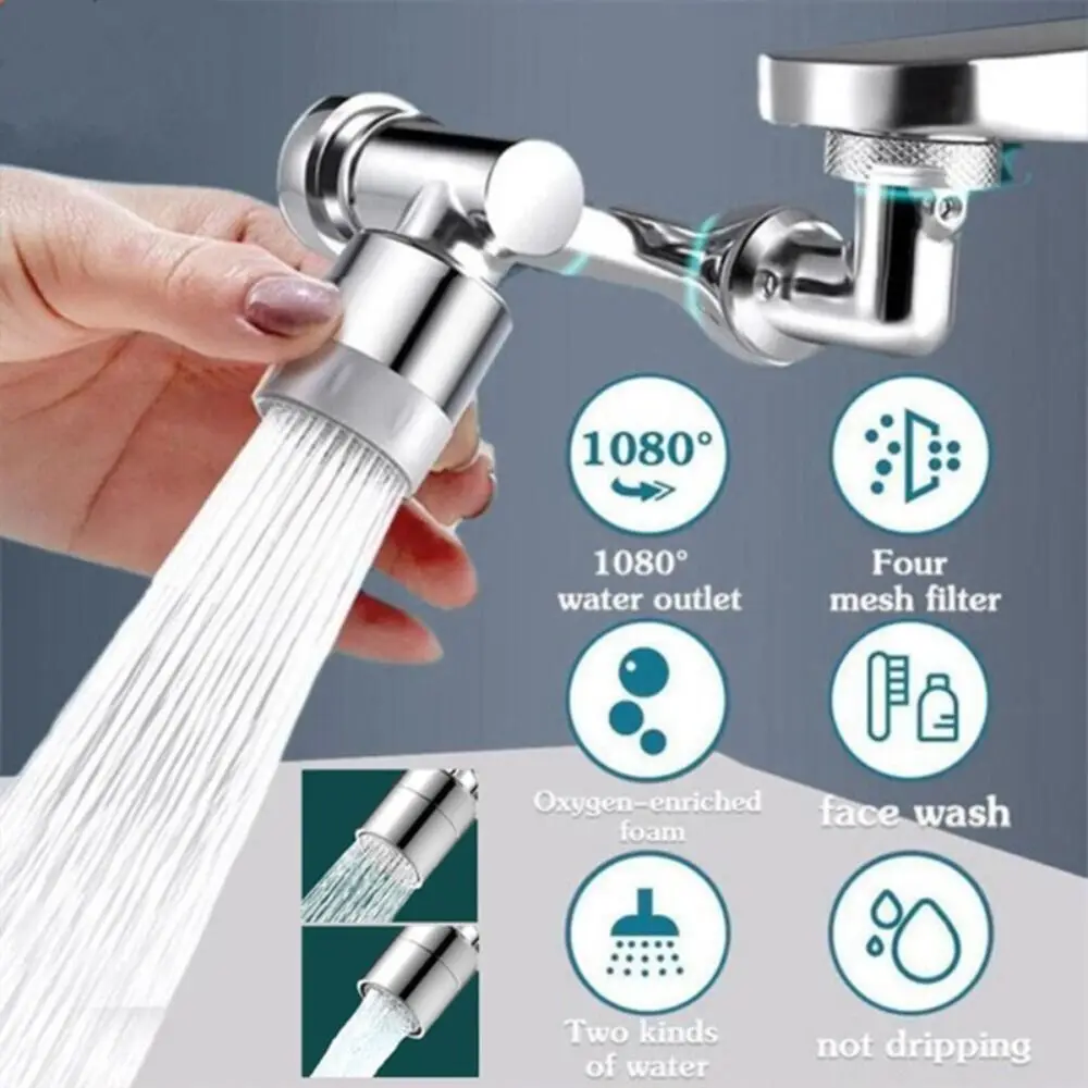 

Silver Kitchen Bathroom Water Outlet Rotate Splash Filter Faucet Sprayer Head Extender Faucet Adapter 1080 Degrees