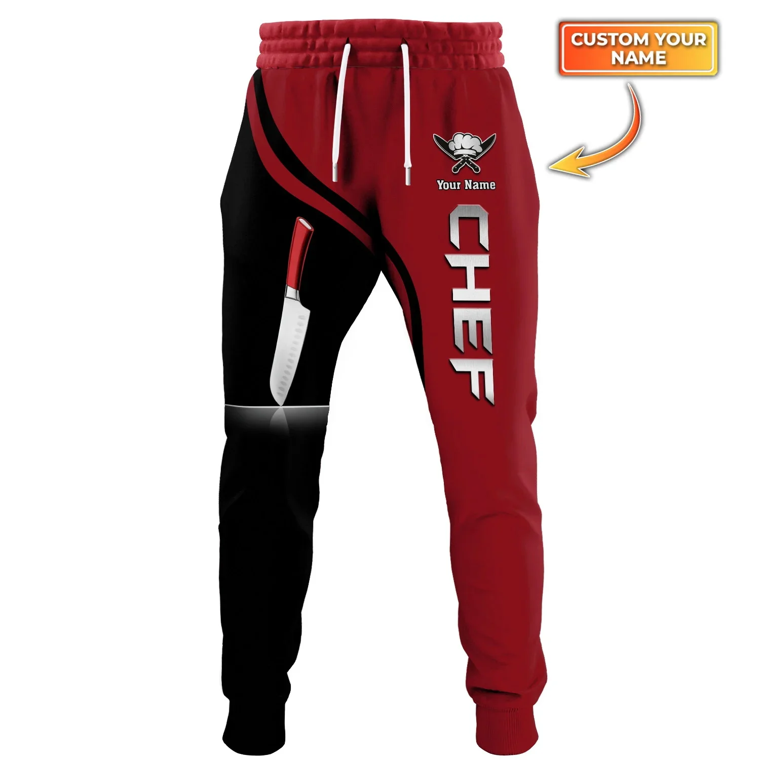 Rot Kochmesser Benutzerdefinierte Name Chef Kochen 3D All Over Gedruckt Männer Jogginghose Herbst Mode Unisex Casual Jogger Hosen MP04 – Detail 8