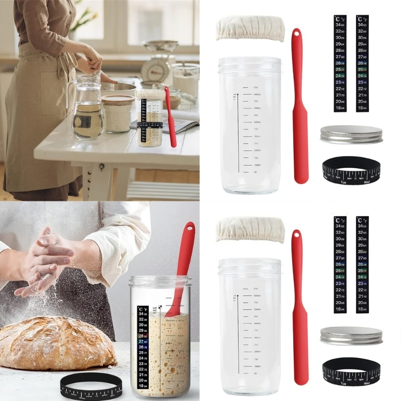

Bread Making Glass Jar Set with Thermometer Wide Mouth Starter Dough Pots Bread Baking Supplies Kitchen Baking Accessory