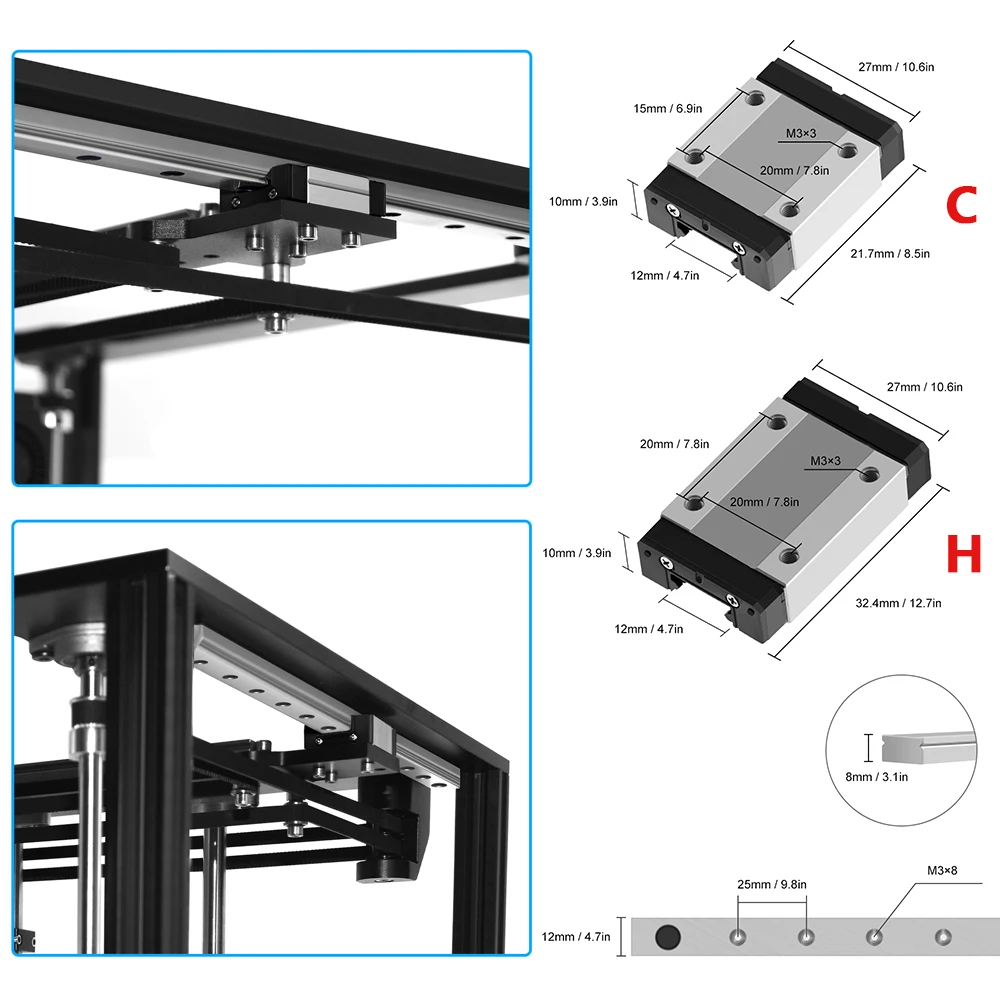 Guia da Impressora 3d Guia Linear Mgn12 l = 200 300 350 450 550600 mm Linear & Mgn12cmgn12h Carro Linear Longo para Cnc x y z Axis - Imagem 6