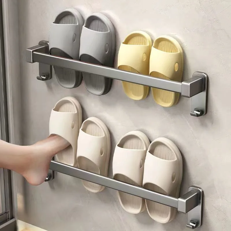 Gray Towel Rack Punch-free Wall-mounted Multi-layer Rod Storage Rack Bathroom Towel Bar Toilet Toilet Storage
