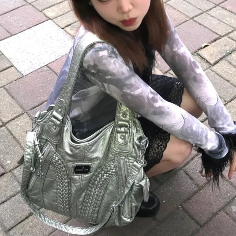 Vintage Grunge Silver Handbag For Women Fashion Luxury Y2k