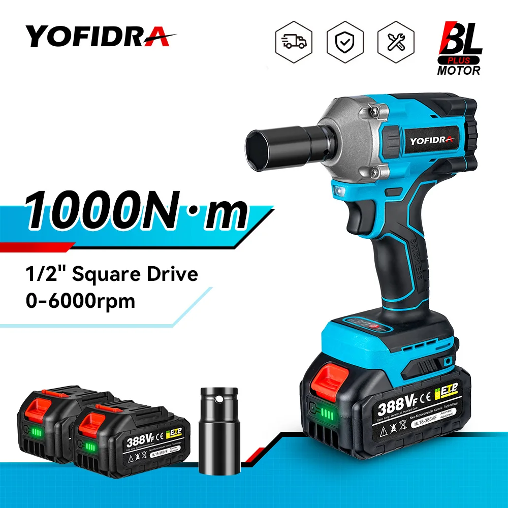 1000Nm20VBrushlessElectricImpactWrenchCordlessWrenchSocket