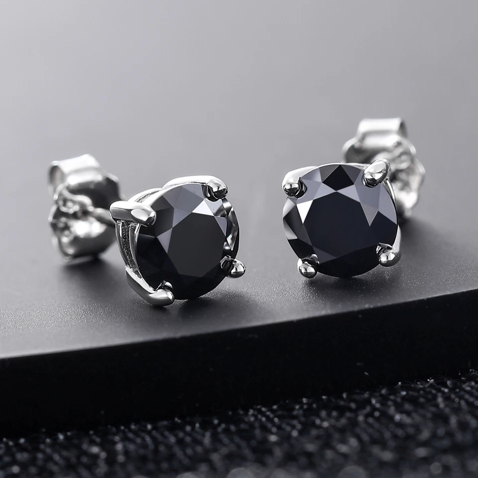 Elegant Black Moissanite Stud Earrings in Silver