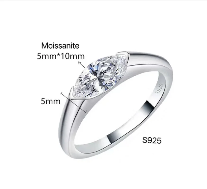 

high quality 1ct 5*10mm marquise cut moissanite diamond jewelry 925 sterling silver simple women wedding rings