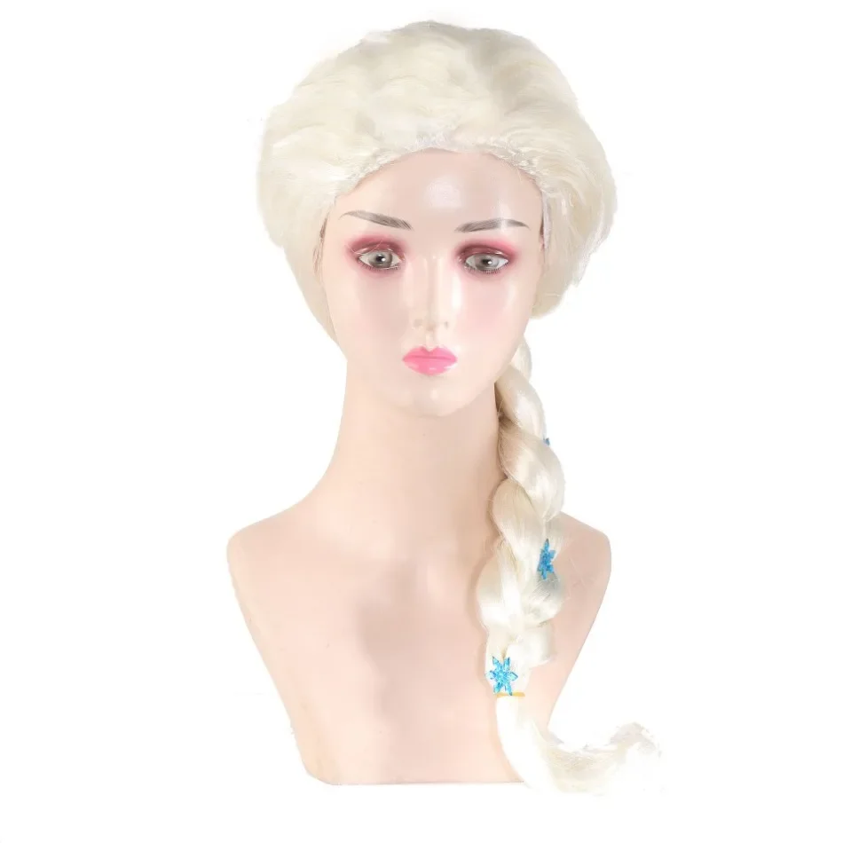 Princess Girls Elsa Cosplay Wig Cute Snow Queen Dress Up Briad Elsa Hair Cosplay Wigs Halloween Carnival Purim Masquerade Party 4