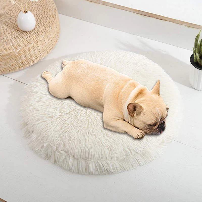 Round Cat Bed Puppy Soft Plush Bed House Kennel Pet Mats Soft Long Plush Mat Pet Warm Basket Cushion Machine Wash Kennel