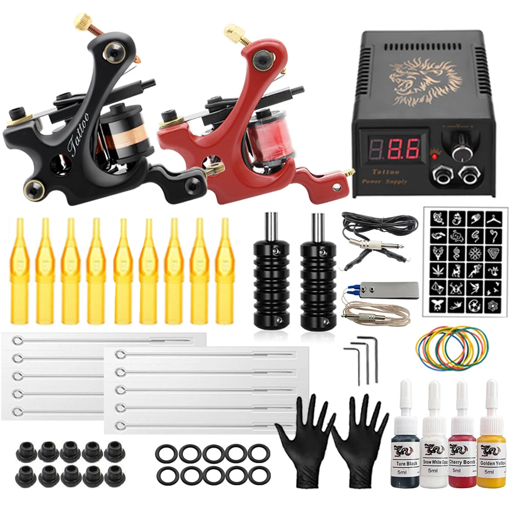 

Cheap Complete Beginner Tattoo Kit Mini Tattoo Power Supply Tattoo Grips Needles Tips Kit Set Supplies