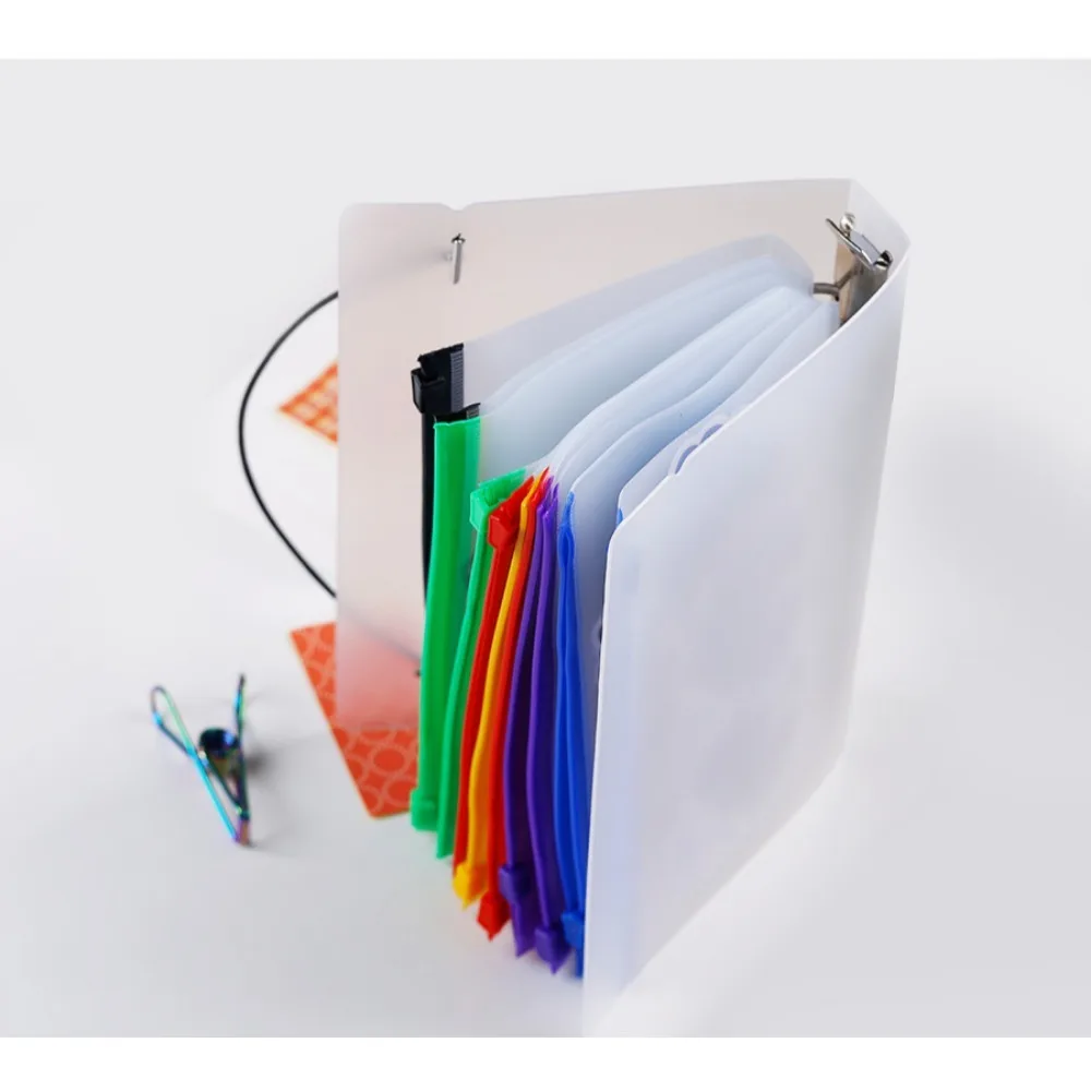 Binder Pockets 5Pcs A5 A6 A7 Binder Zipper Folders for 6 Ring Notebook Divider Page Waterproof PVC Leaf Document Filing