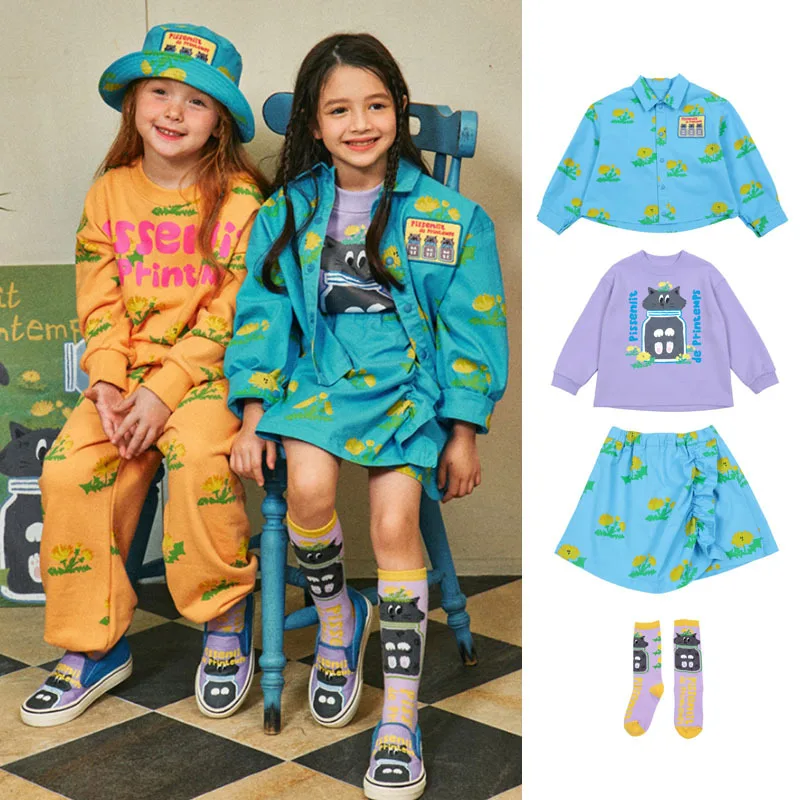 

Jenny&Dave 2024 Spring/Summer Dandelion printed jacket jacket for boys and girls, Nordic version cute cat sanitary dress pants s