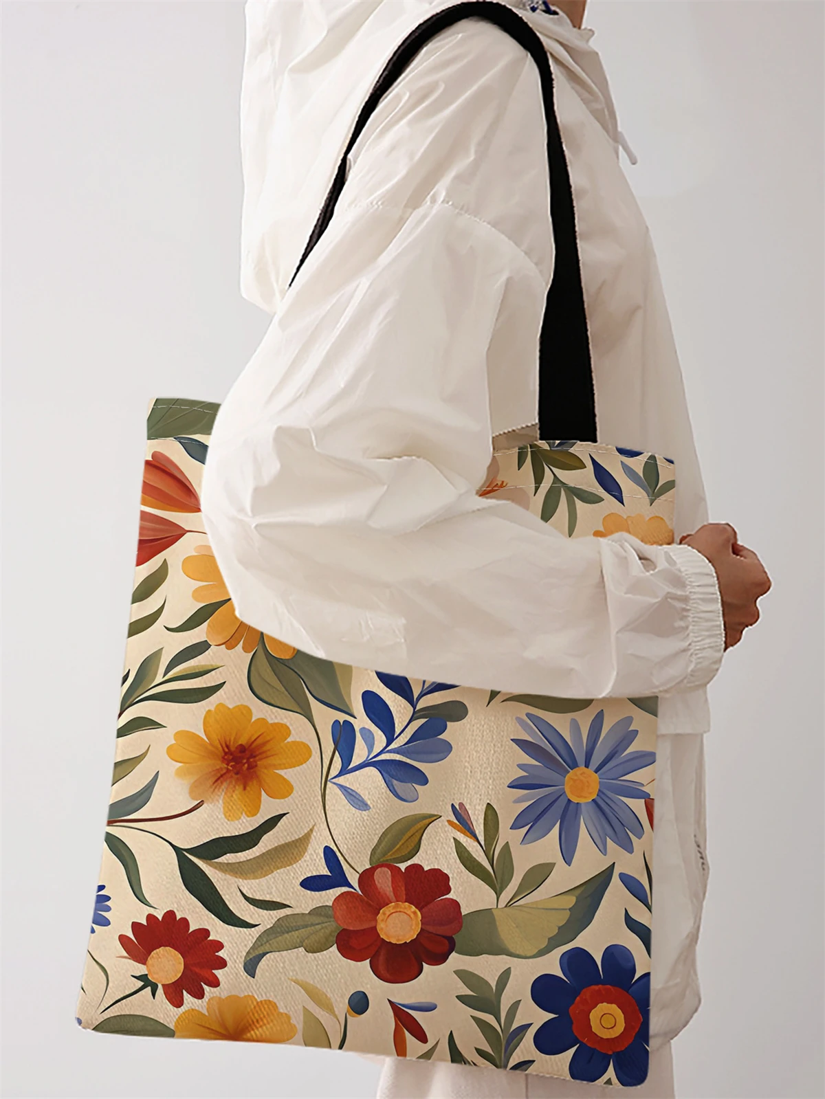 Flower pattern printed casual handbag, reusable fashionable backpack, multifunctional handbag, canvas shopping bag