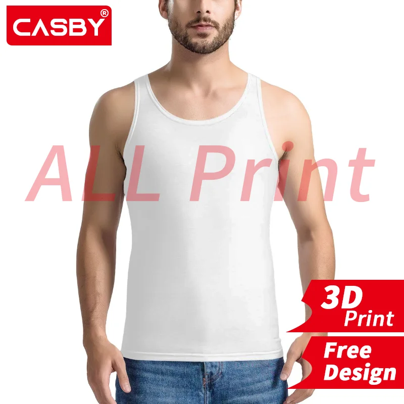

2022 Summer Men Tank Tops White Sleeveless Fitness Men Vest Casual Vest 3D Print Custom Logo All Print Design DIY Free Design