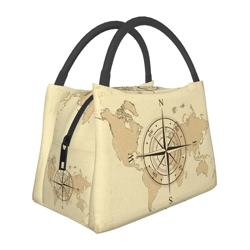 

Ancient Map Compass Insulated Lunch Bag for Women Resuable Direction Campers Thermal Cooler Lunch Box Office Picnic Travel