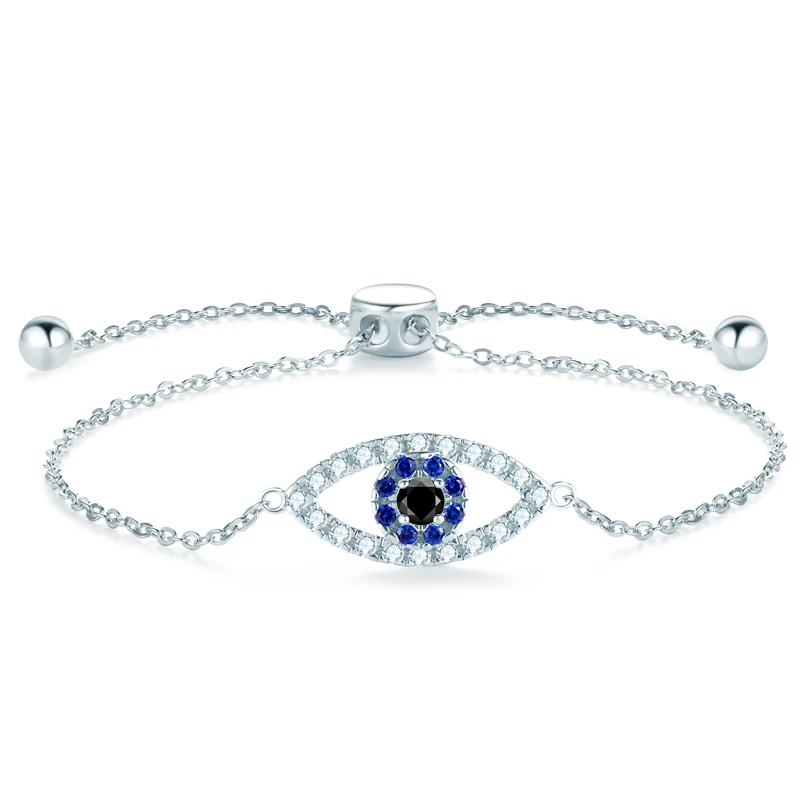 

KUGG Real Black Moissanite Devil's Eye Bracelet With White & Blue CZ Stone 925 Silver Jewelry Certified Original New bracelets