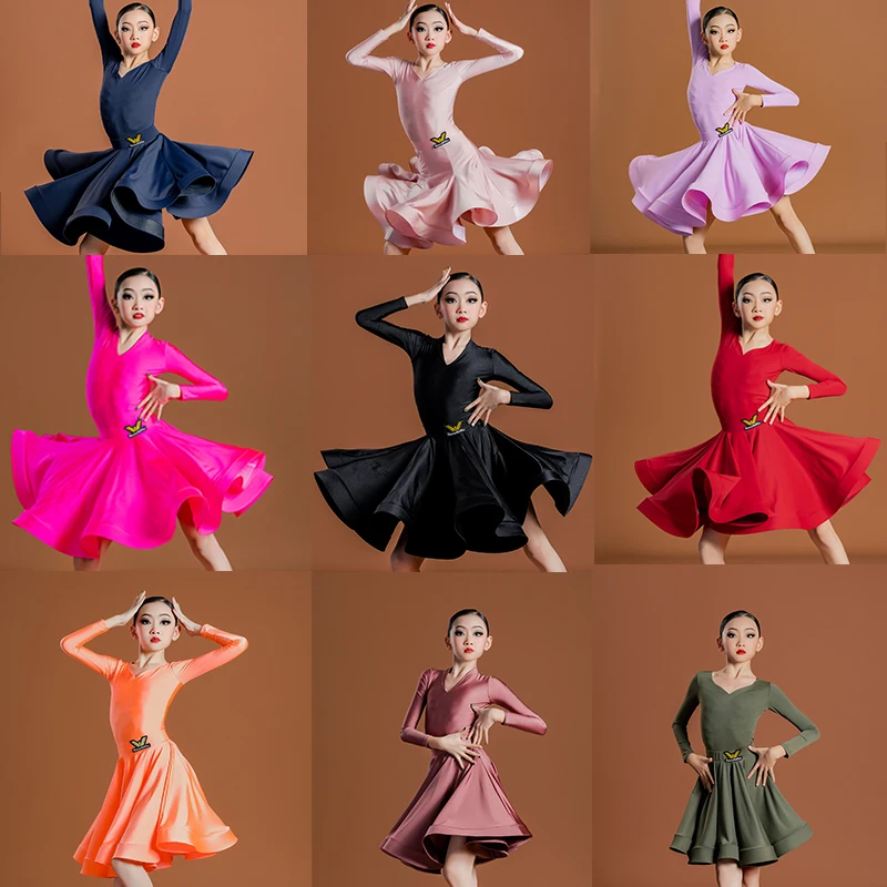

Latin Dance Dress Kid Ballroom Dancing Big Skirt Cha Cha Costume For Girl Flamengo Tango Dress Professional Dance Costume SL6414