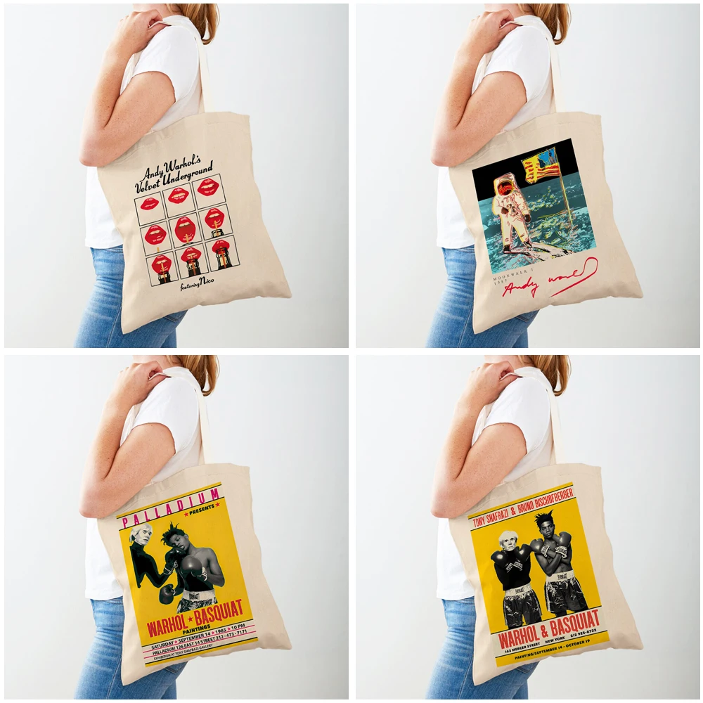 Andy Warhol Space Moonwalk Banana Candy Tote Handbag Fashion Casual Retro Lady Shopping Bag Both Sided shopping bag,tote bags,storage bags
