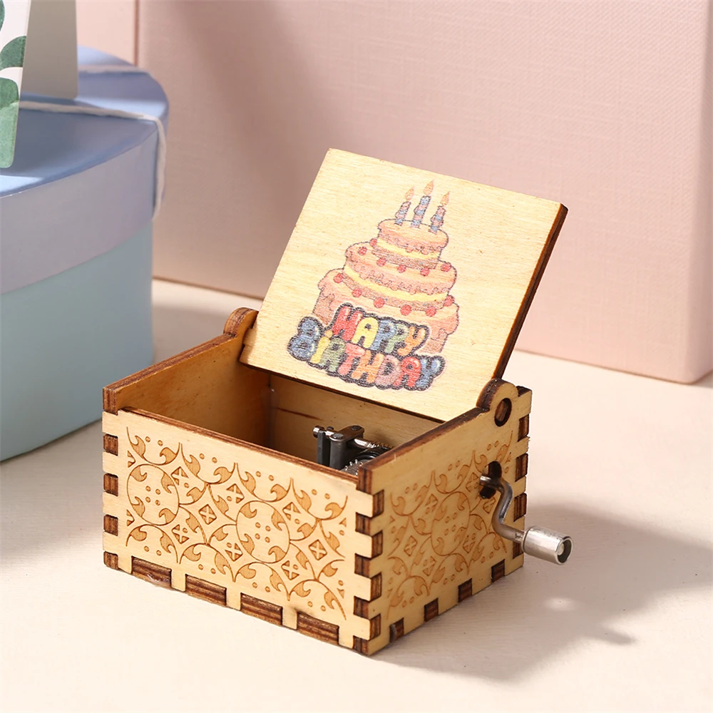 Wooden Hand Cranked Music Box, 18 Tone Music Box, Happy Birthday To You Theme, UV Painting, Birthday Gifts For Girlfriend 3