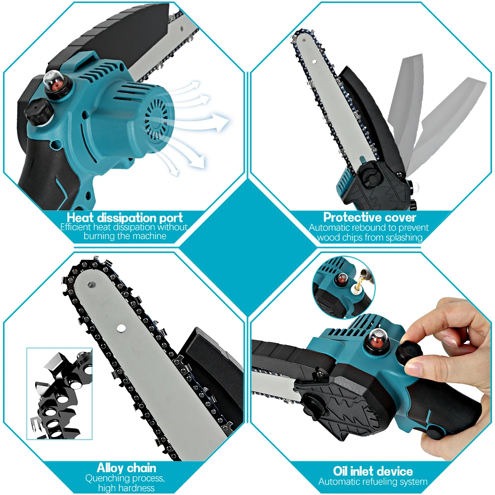 8 Inch Brushless Cordless Oil Electric Chain Saw Rechargeable Garden Wood Logging Pruning Saw Power Tools For Makita 18V Battery 4