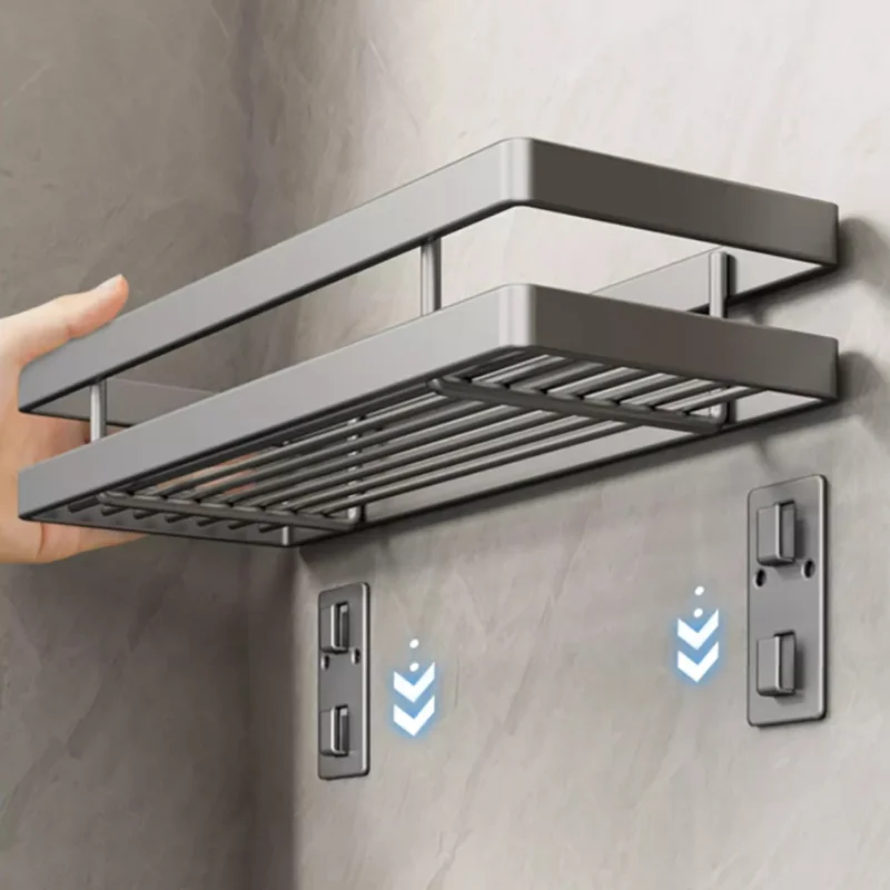 Kitchen Storage Rack Wall Seasoning Storage Rack Bathroom Shelf Shampoo Shelves Wall Carbon Steel Kitchen Accessories ﻿