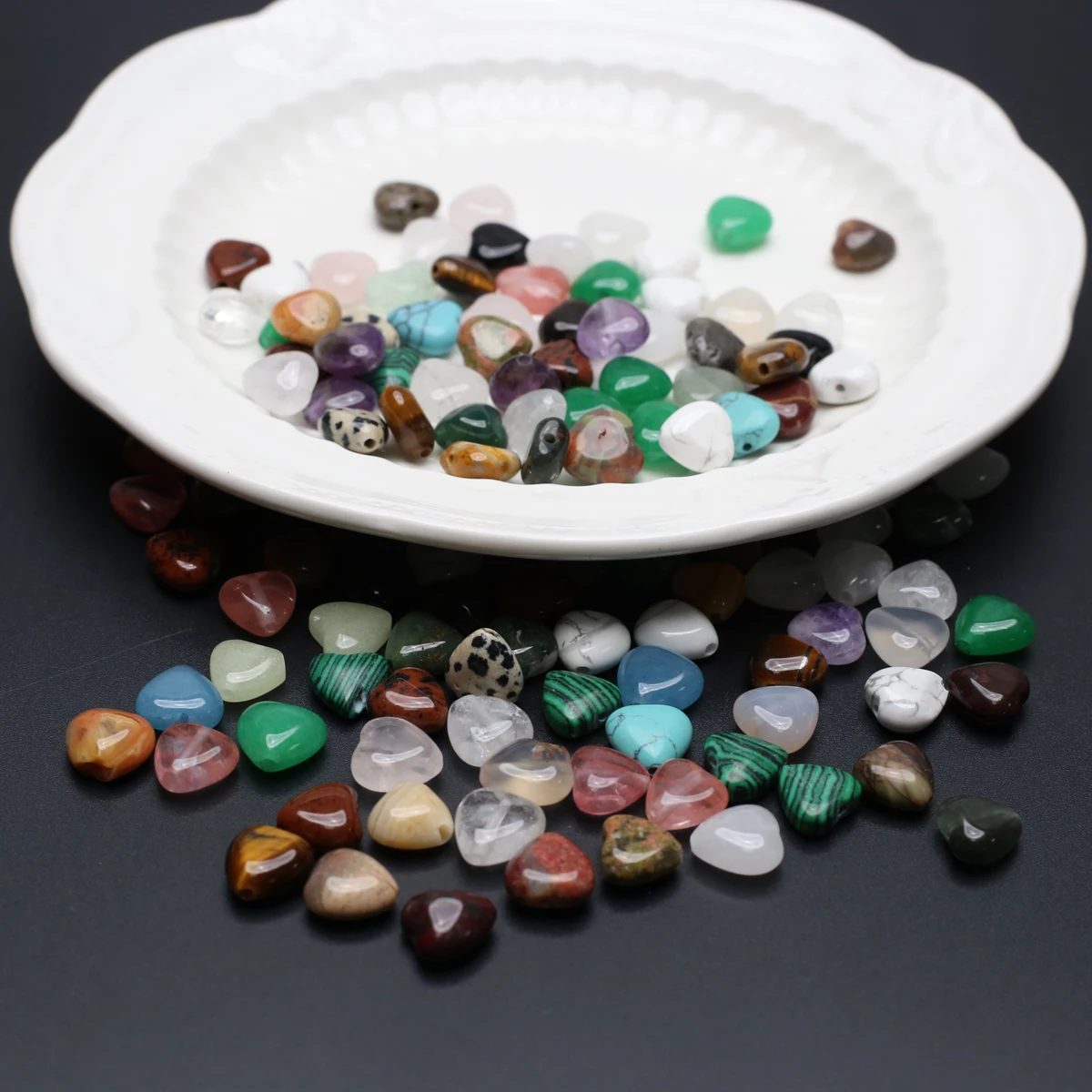 

100PCS Wholesale Large Hole Heart shaped Stone Beads Natural Crystal Agate Jewelry Production DIY Necklace Bracelet Accessories