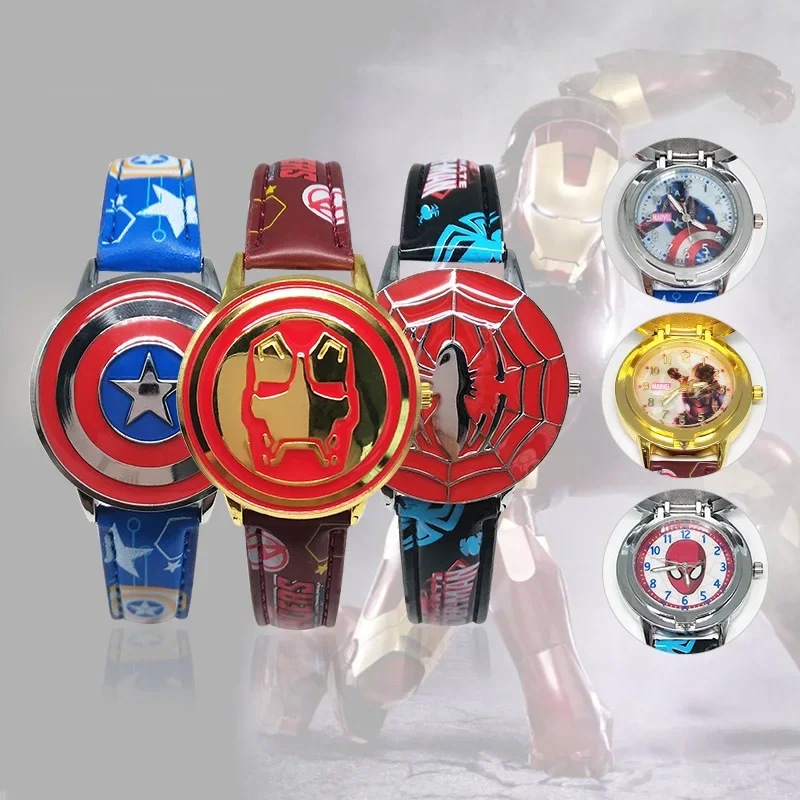Disney Spider-Man Kids Watch Captain America Triathlon Cartoon Anime Leather Quartz Flip Watch Boy Toy Gift