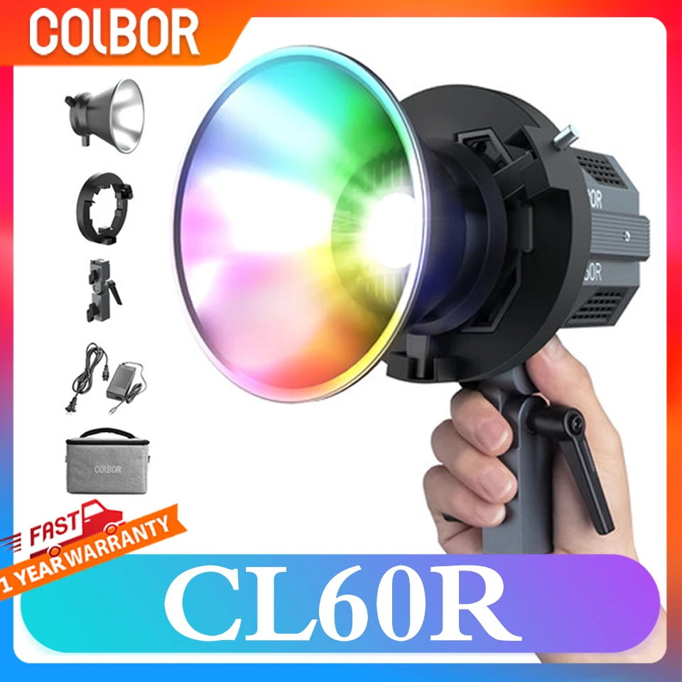 COLBOR CL60R 60W 2700~6500K RGBWW Full-color Video Light with Bowens Mount APP Control for Live-Streaming Photography Fill Lamp