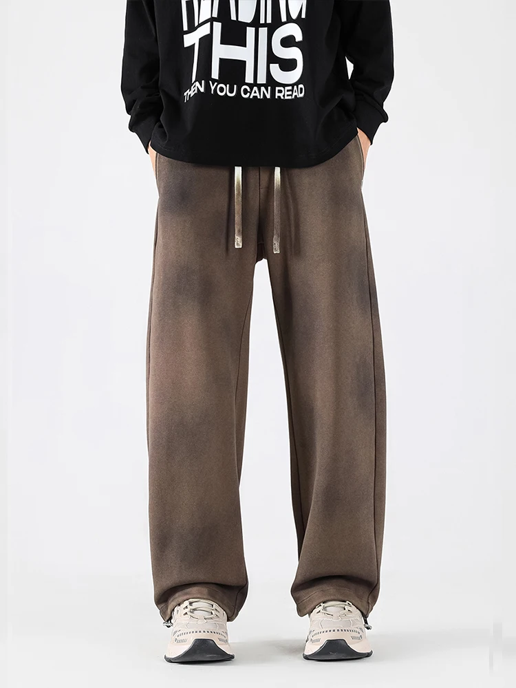 Sport Jogging Trousers Wide Leg Pants Fashion Pants Fashionable Wide Leg Pants Men Suit Pants Spring Summer Men Sweatpants Tie Dye Washed Knitted Cotton Wide Leg Straight Jogger Pants