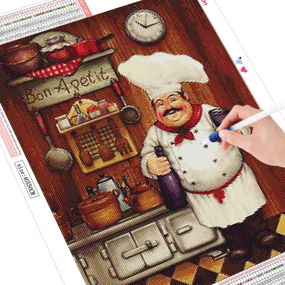 5D Diamond Painting Chef Cat Full Square Drill Diamond Art Rhinestone Cartoon Mosaic Needlework Kitchen Home Decoration HUACAN