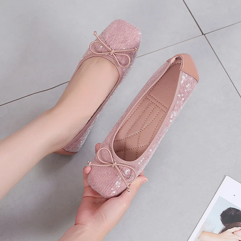 

Fashion 2023 Spring Shoes Square Toe Retro Flat Women Flats Elegant Office Lady Shoes Black Pink Plus Size 44