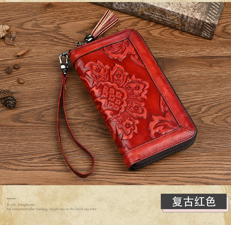 Blumen Damen Echt leder Geldbörse große weibliche Karten halter Brieftasche Frau handgemachte echte Kuh Leder Clutch Tasche – Detail 11
