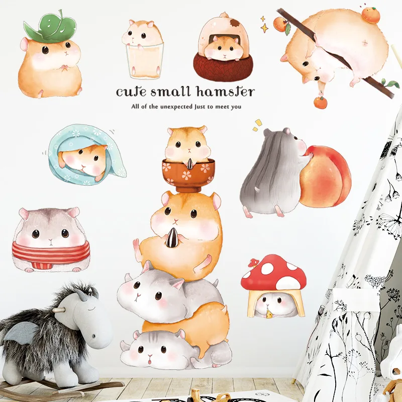 Cartoon Hamster Wall Stickers Cute Animal Self Adhesive Wall Paper for