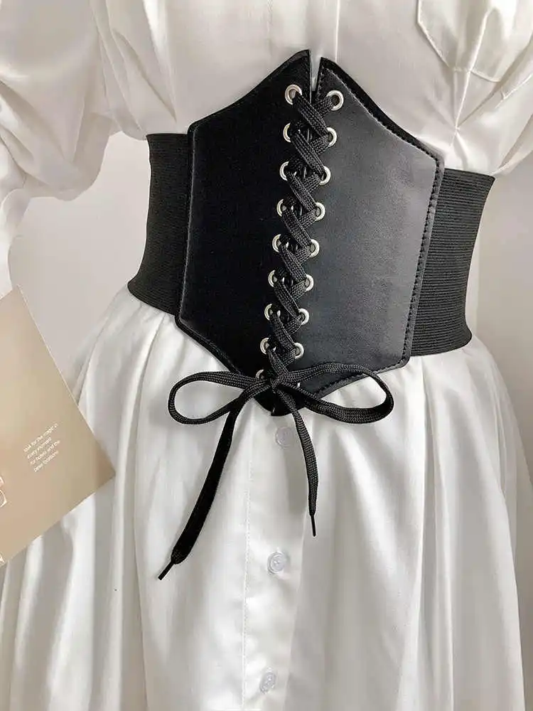 Court-style retro slimming tie-waist corset women's versatile elastic adjustable wide waist belt simple matching skirt decorativ