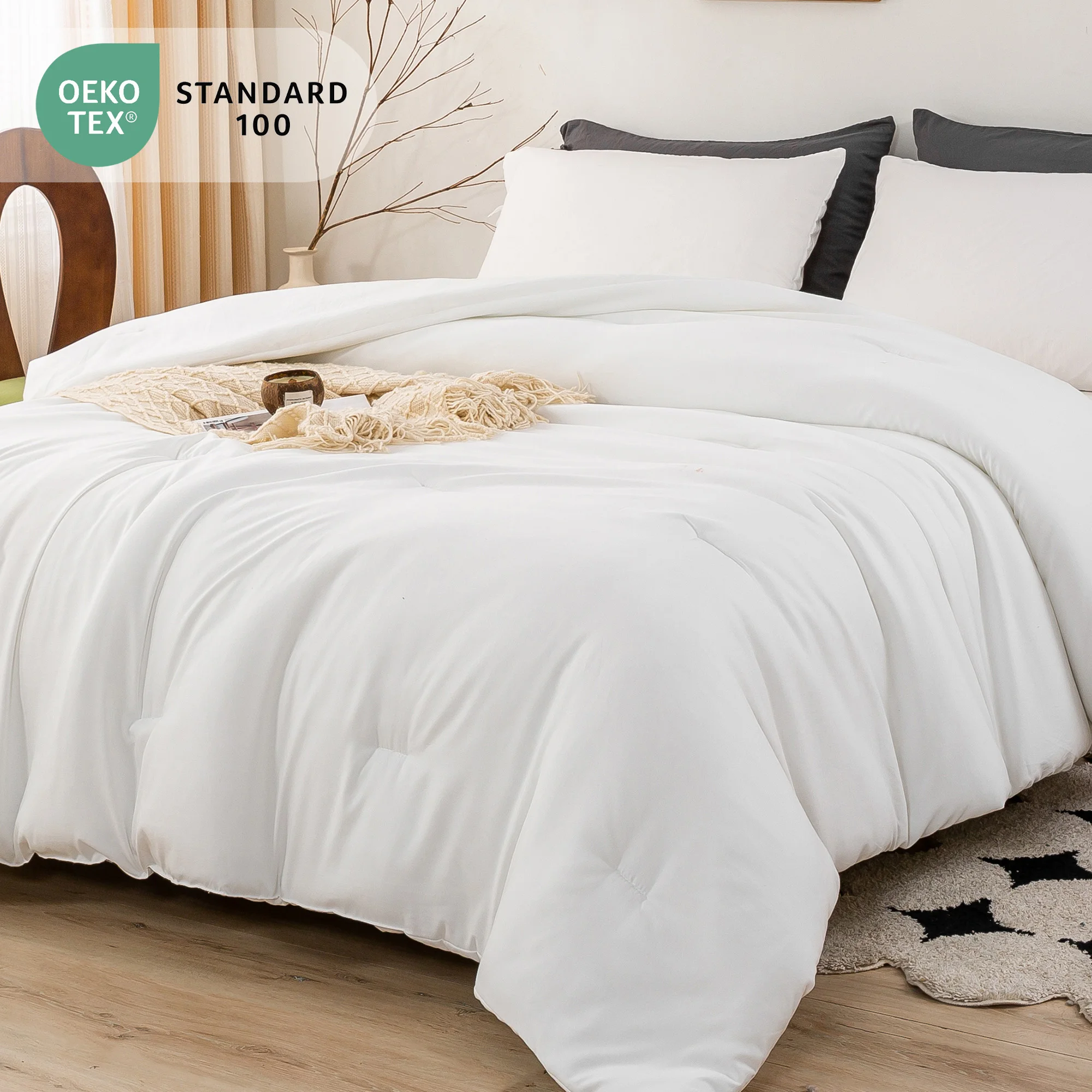 

Комплект белого одеяла California King, супер мягкое моющееся одеяло из полихлопка, уютное удобное пуховое альтернативное одеяло для кровати, всесезонное использование