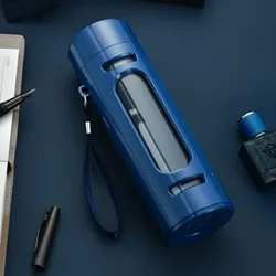 Elegant Glass Water Bottle with Filter and Protective Sleeve - Black/Blue - 600ml (Blue)