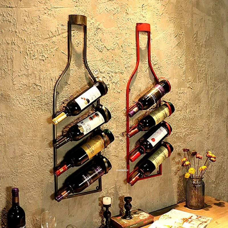 European Wall-mounted Wine Rack Home Creative Wine Cabinet Retro Bar Furniture Restaurant Bar Wrought Iron Wall Art Decorations